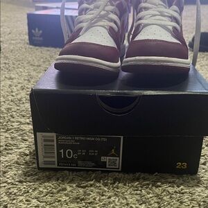 Jordan 1 Retro High OG TD in Red and White.  Excellent condition.